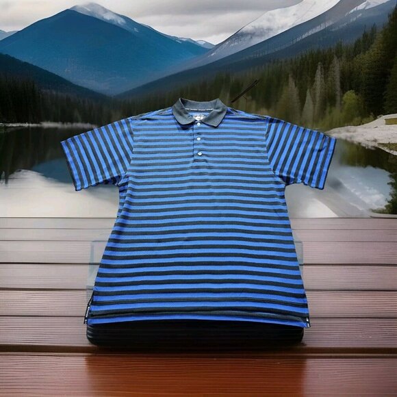 FootJoy Polo Mens L Navy Striped Golf 3 Button SS ProDry Pique Athleisure Logo - Picture 9 of 10